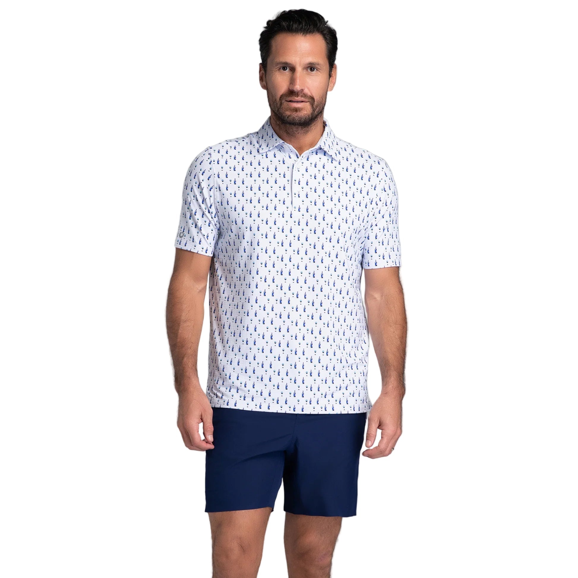 IBKUL Men's Art Deco Wine Print Polo - Lavender/Black