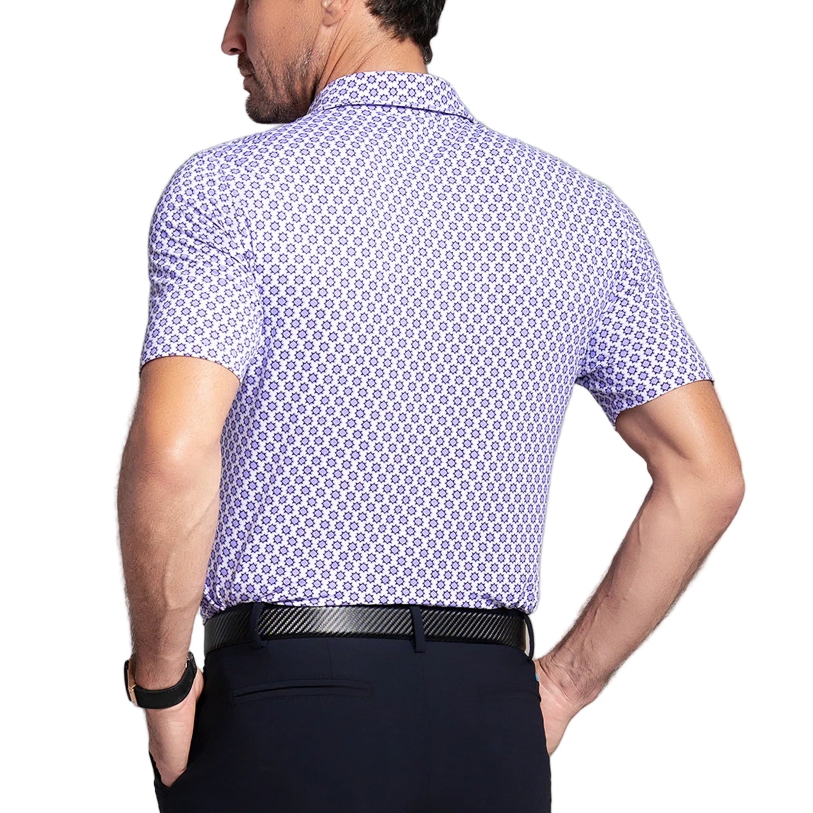IBKUL Men's Starburst Print Polo - Lavender/Black