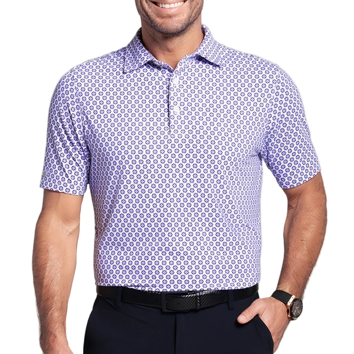 IBKUL Men's Starburst Print Polo - Lavender/Black