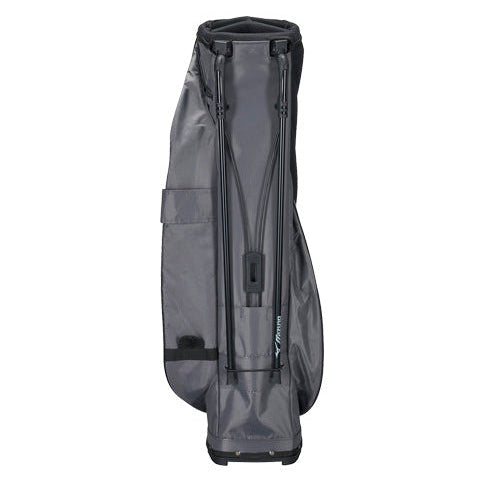 A dark gray golf stand bag with black zippers and straps, shown from the side against a plain white background.