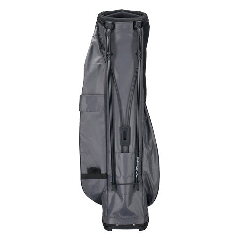 A dark gray golf stand bag with black zippers and straps, shown from the side against a plain white background.