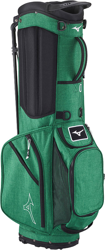 Green golf bag with black accents on a white background