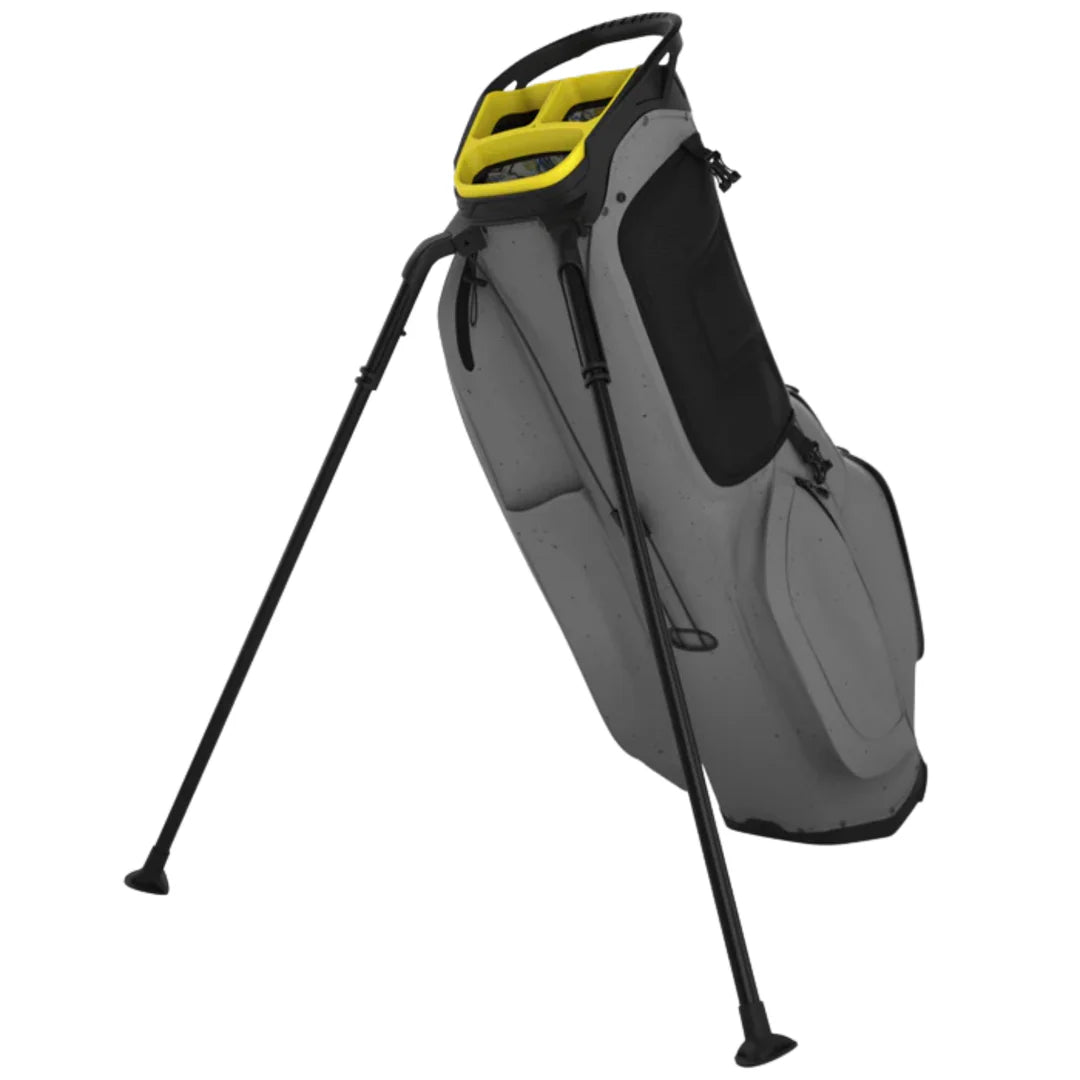 Gray golf bag with yellow top on a white background
