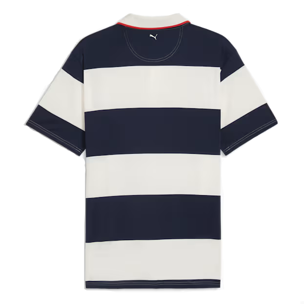 Navy and white striped shirt on a white background