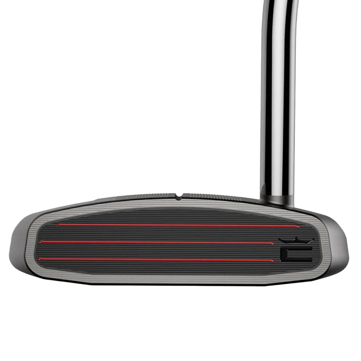Golf putter with red accents on a white background