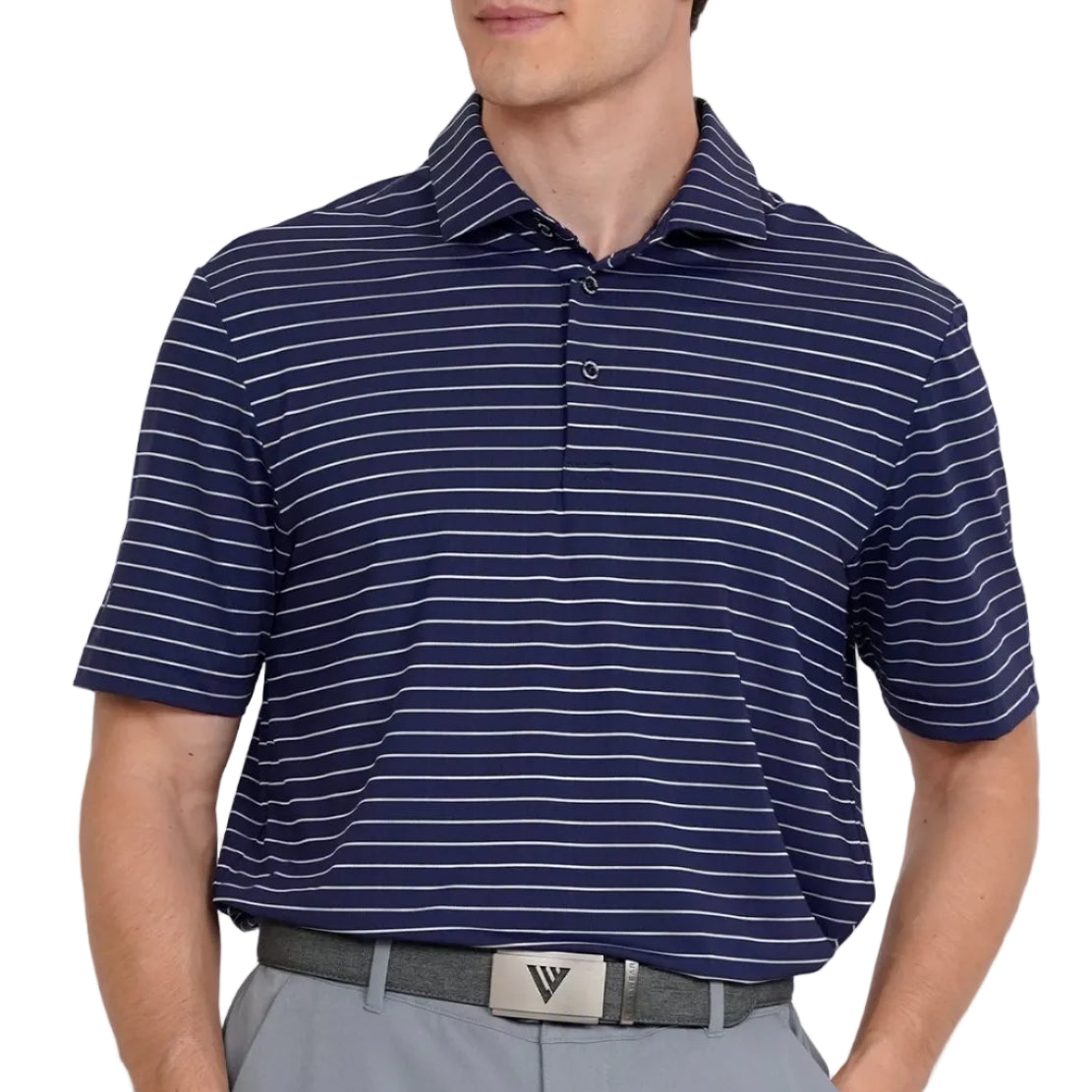 mens golf polo in navy striped 