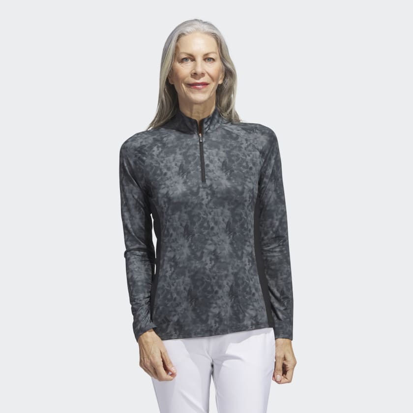 Adidas Women's Essentials Long Sleeve Printed Mock Polo Shirt