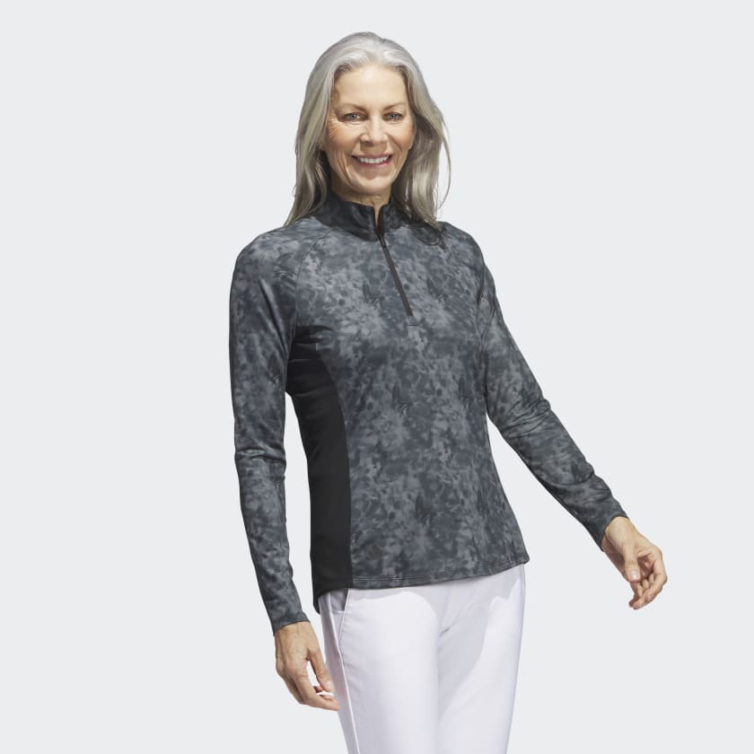 Adidas Women's Essentials Long Sleeve Printed Mock Polo Shirt