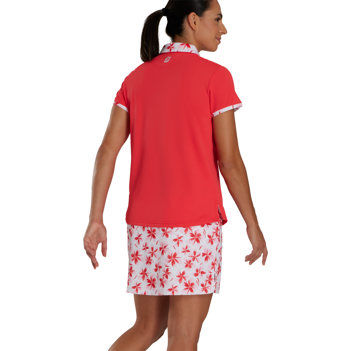 FootJoy Women's Floral Trim Short Sleeve Shirt - Red