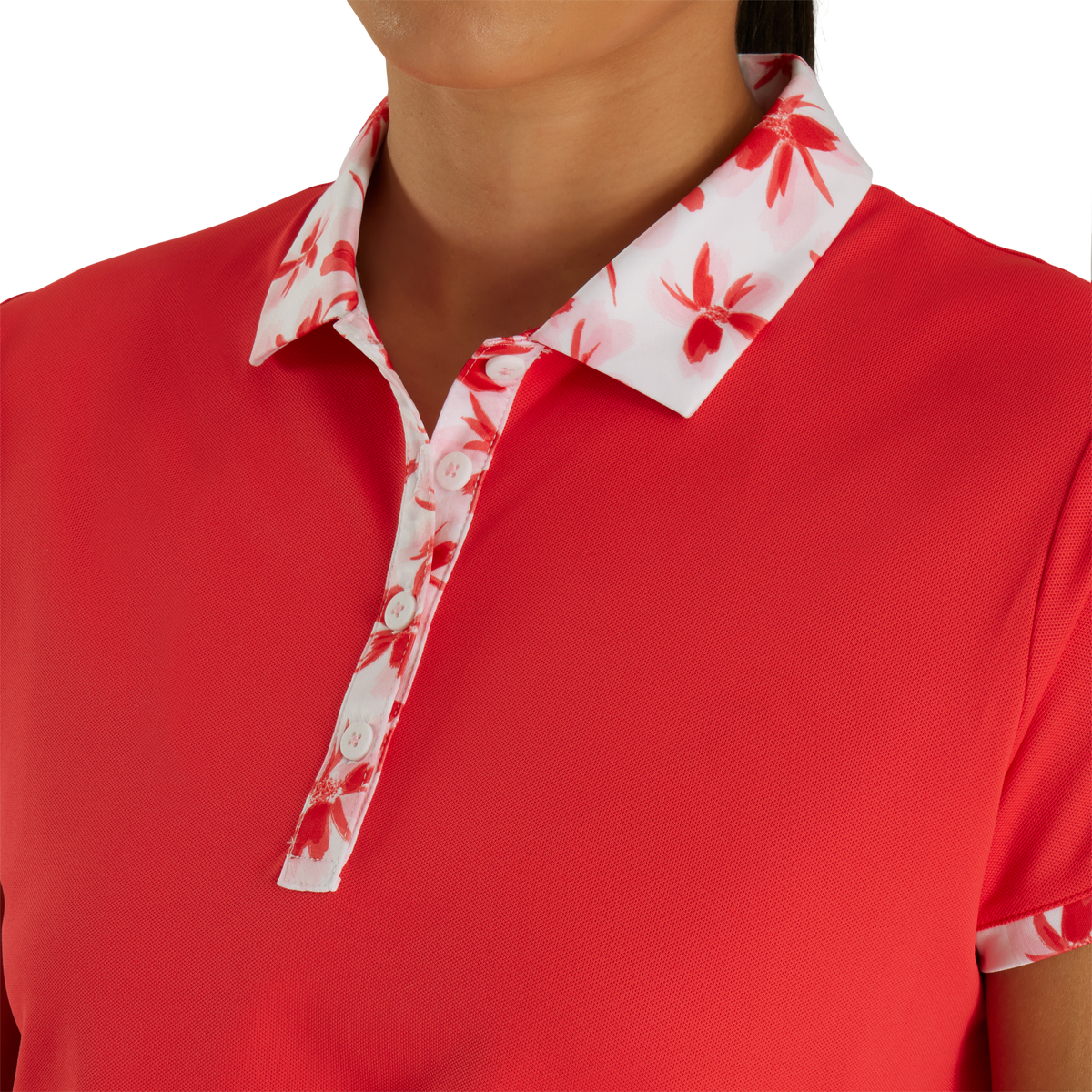 FootJoy Women's Floral Trim Short Sleeve Polo Shirt Red Golf HQ