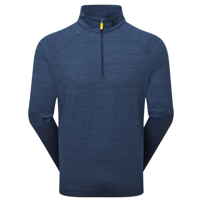 Blue pullover with a yellow zipper on a white background
