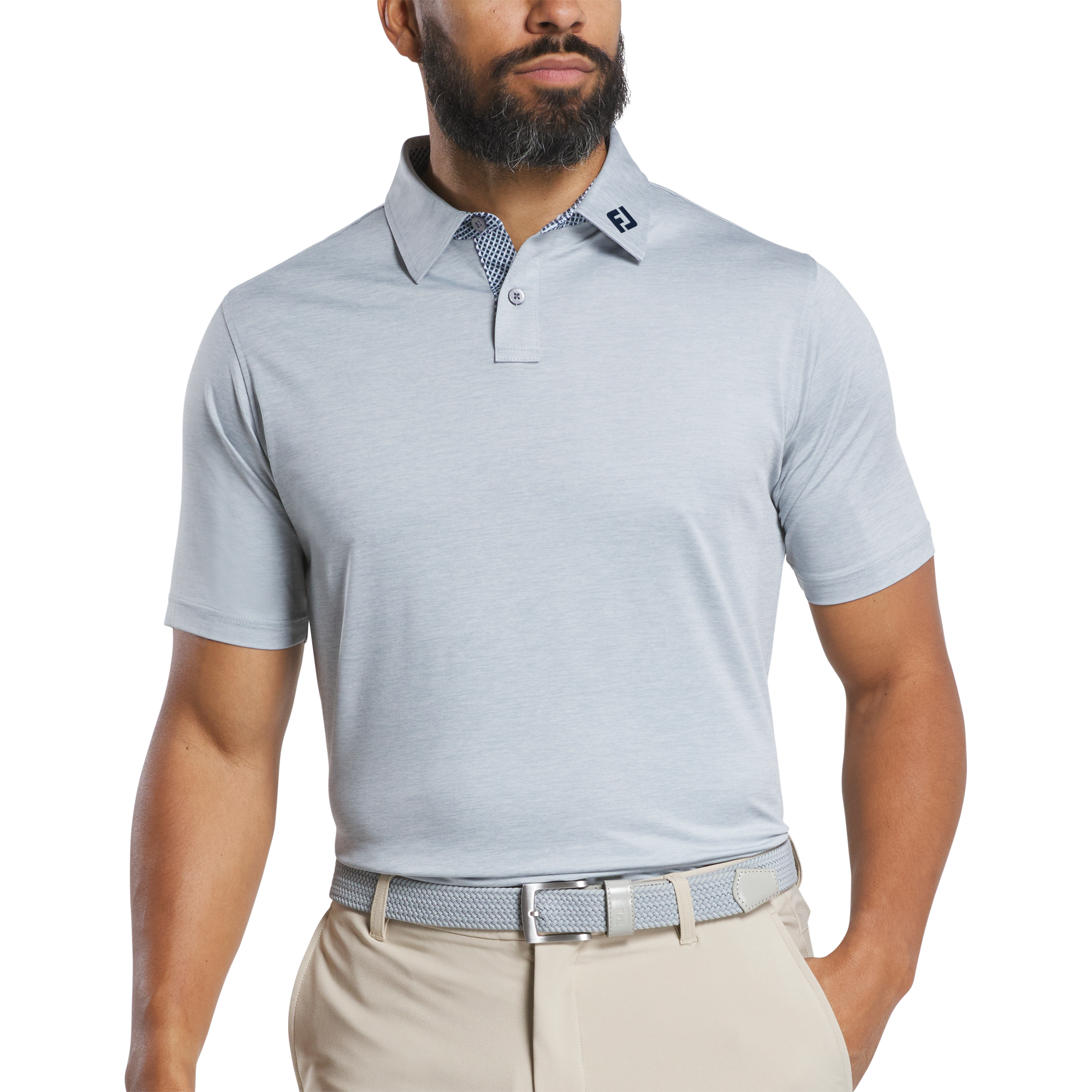 FootJoy Men's Heather Lisle Polo - Grey/Lattice