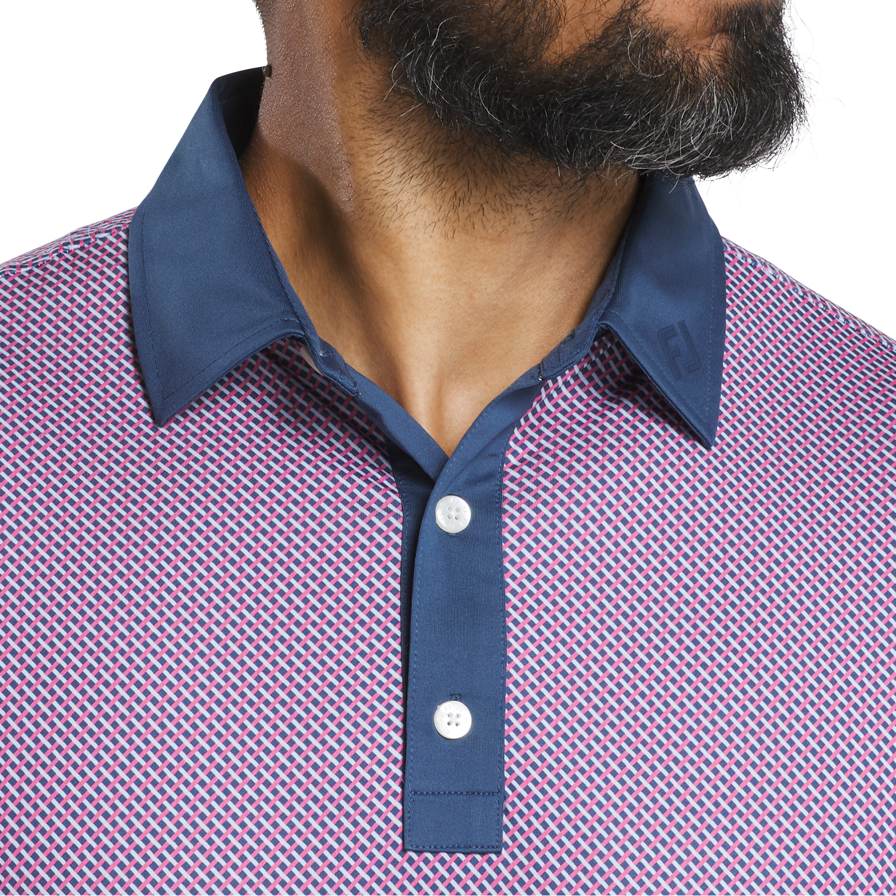 FootJoy Men's Lattice Print Polo - Dark Denim/Pink