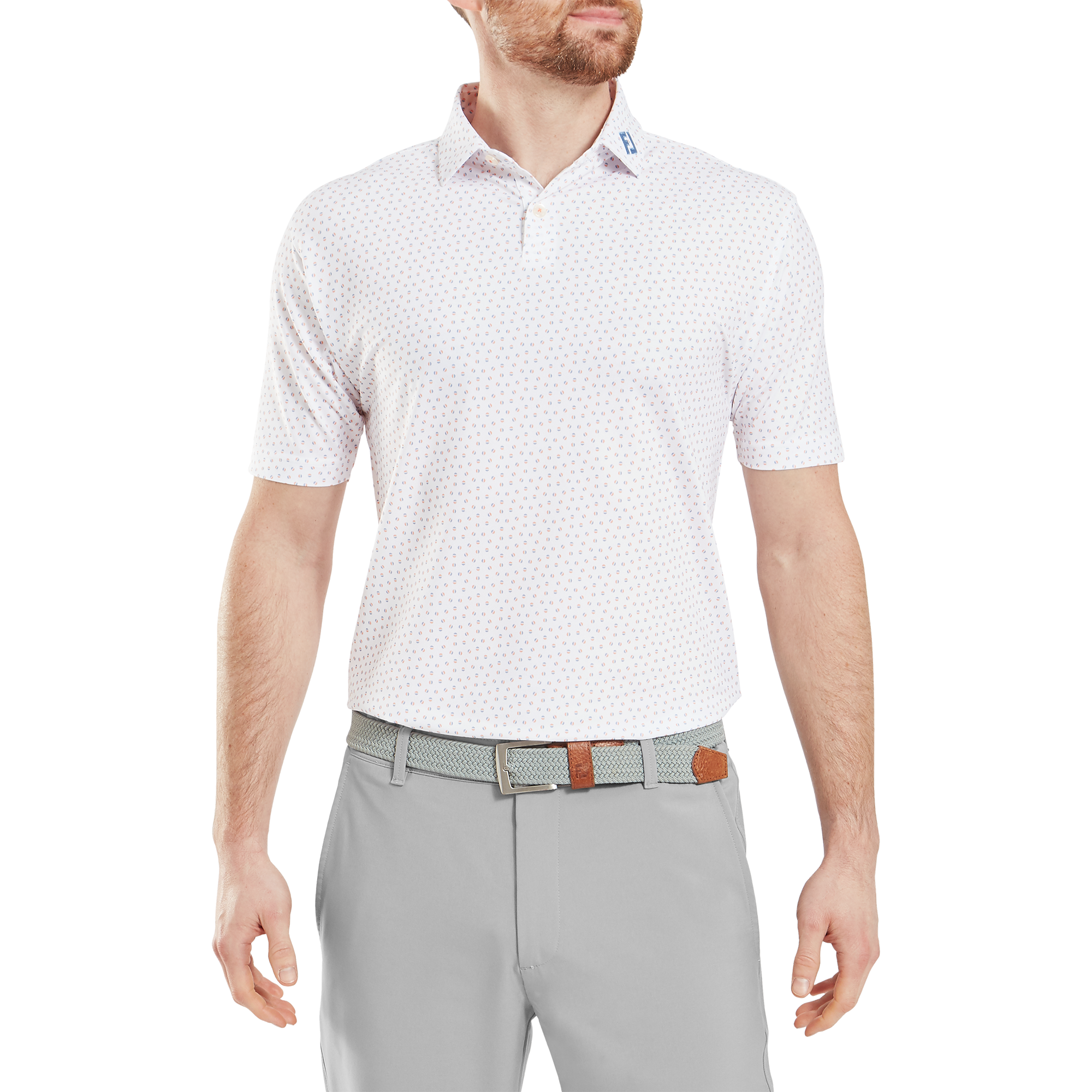 FootJoy Men's Bounce Print Pique Polo - White/Orange/Blue