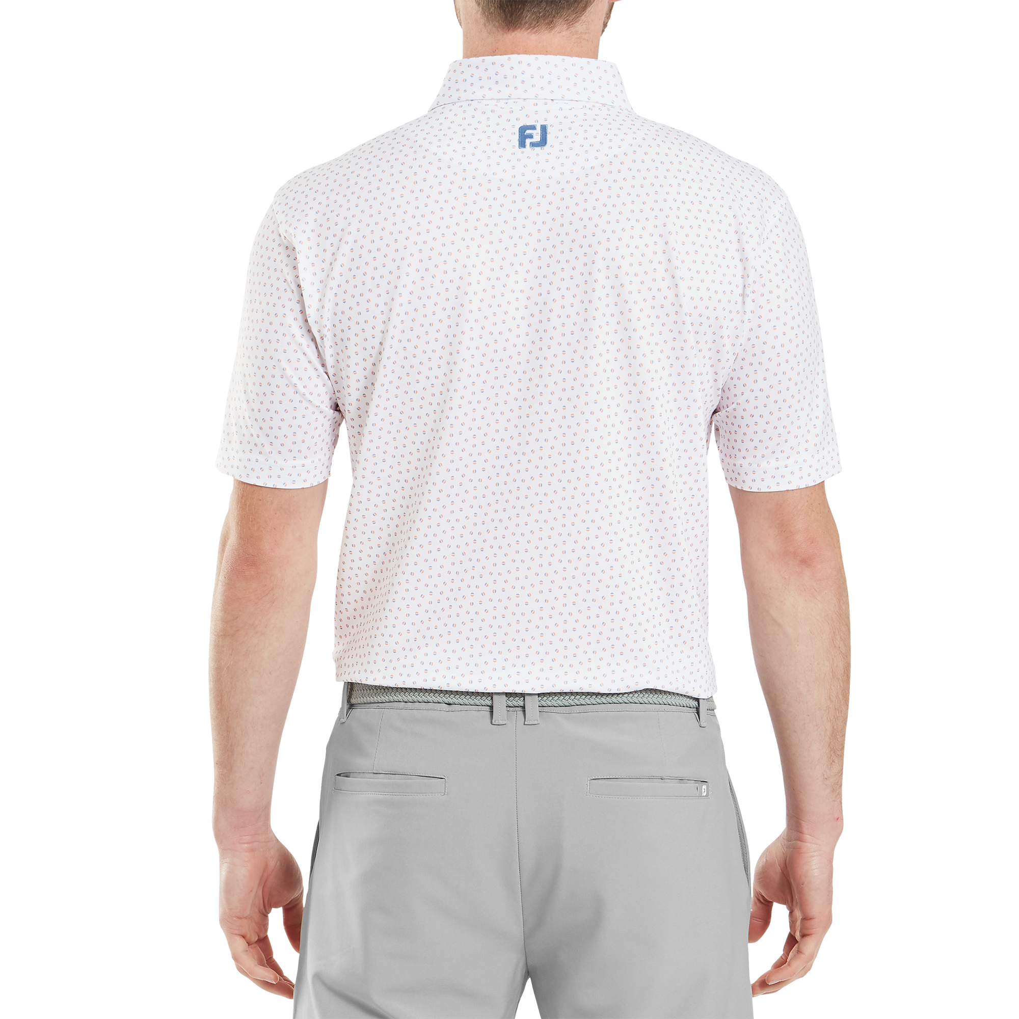 FootJoy Men's Bounce Print Pique Polo - White/Orange/Blue