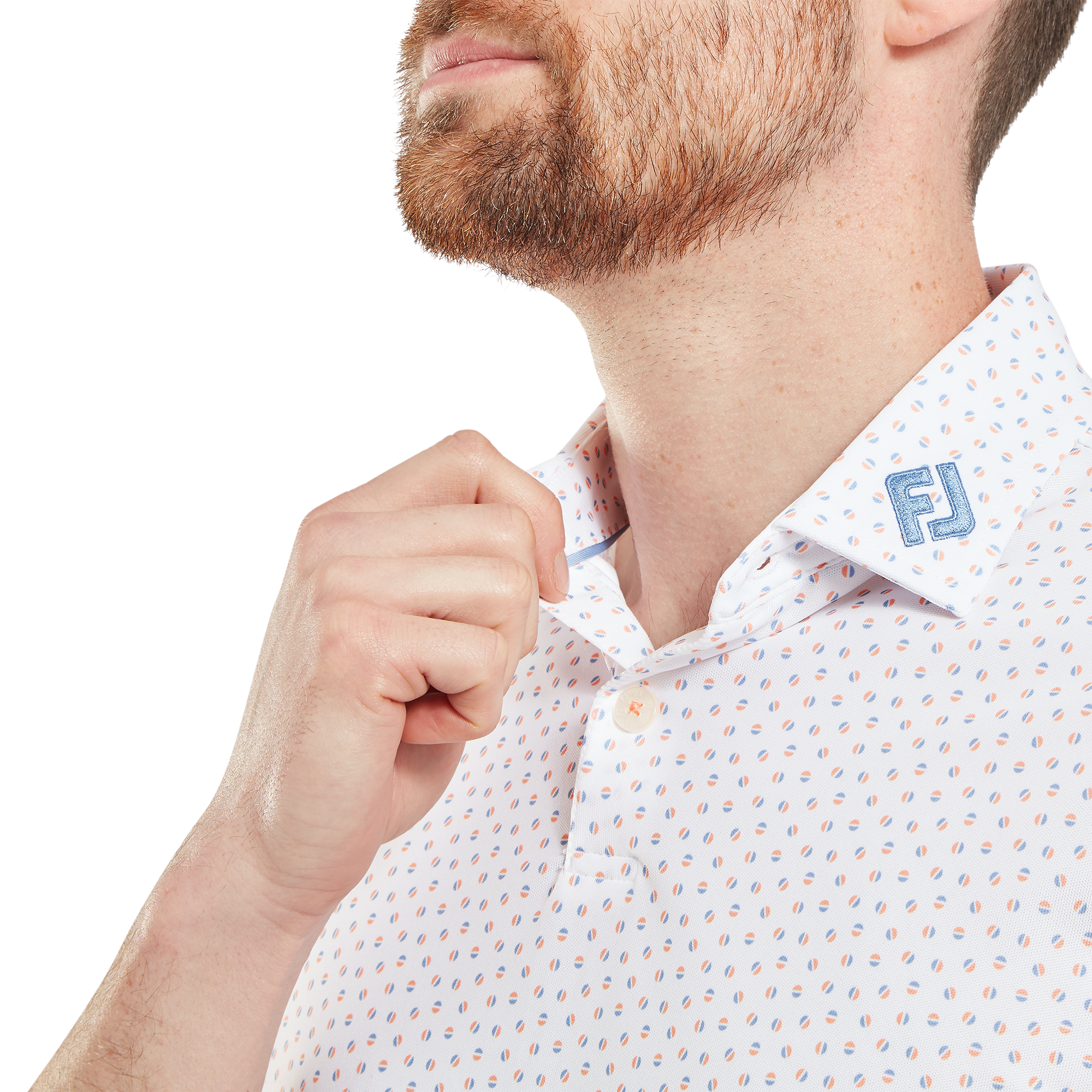 FootJoy Men's Bounce Print Pique Polo - White/Orange/Blue