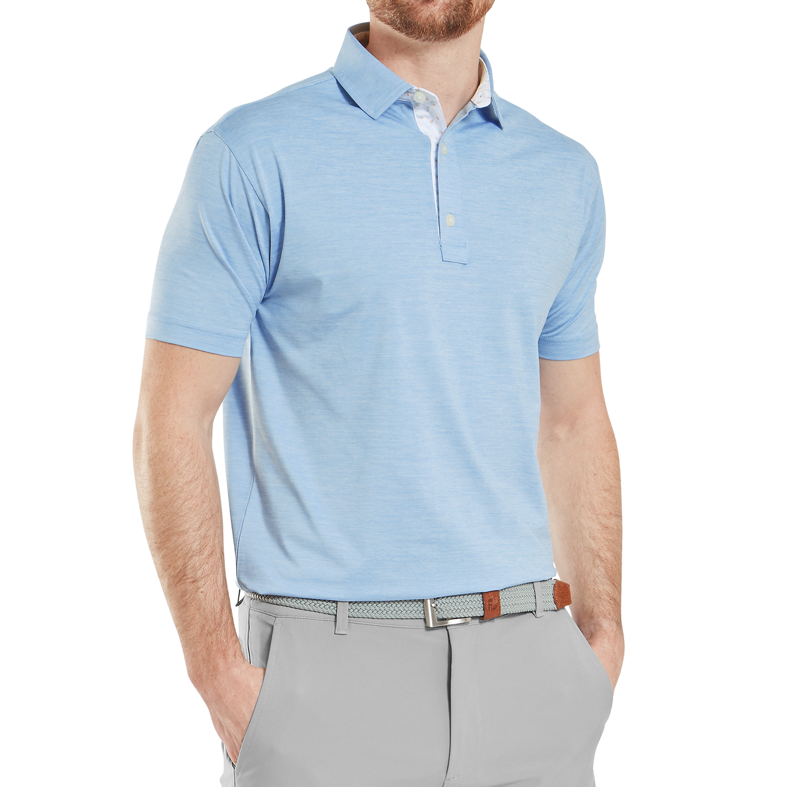 FootJoy Men's Heather Lisle Polo - Blue Jay/Bud