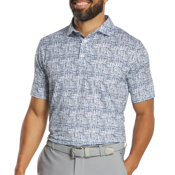 FootJoy Tweed Print Lisle Polo - White/Navy