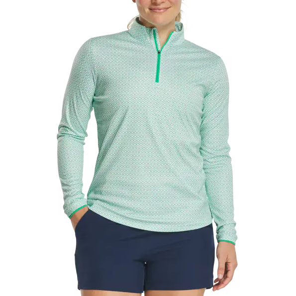 FootJoy Ladies Quarter-Zip Sun Protection Shirt - White/Emerald