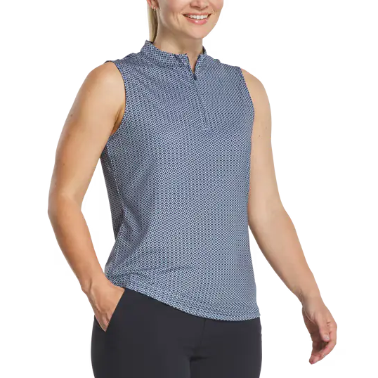 FootJoy Ladies Sleeveless Quarter Zip Shirt - Navy/Emerald