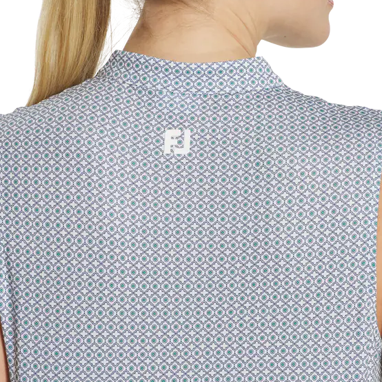 FootJoy Ladies Sleeveless Quarter Zip Shirt - White/Navy/Emerald