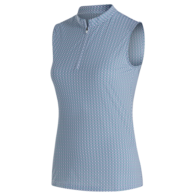 FootJoy Ladies Sleeveless Quarter Zip Shirt - White/Navy/Emerald