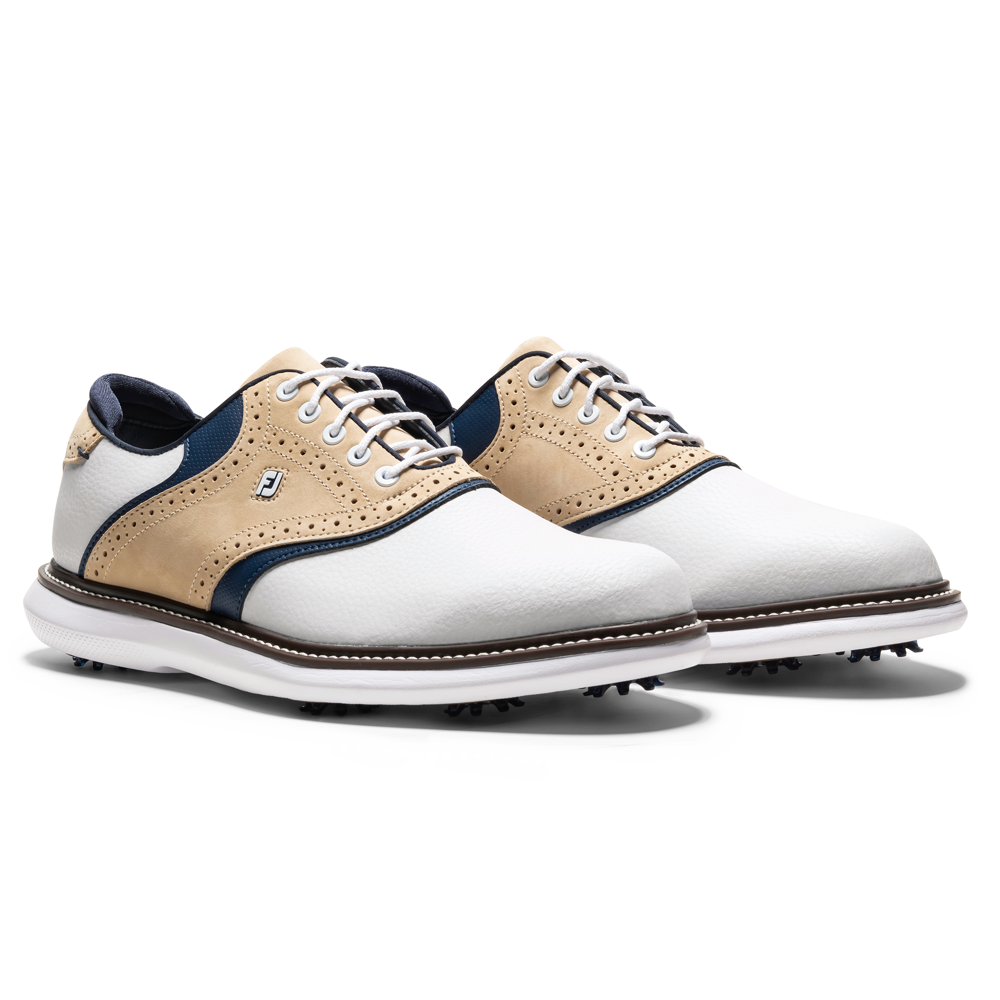 FootJoy Men`s 2025 Traditions Golf Shoes - White/Tan/Navy