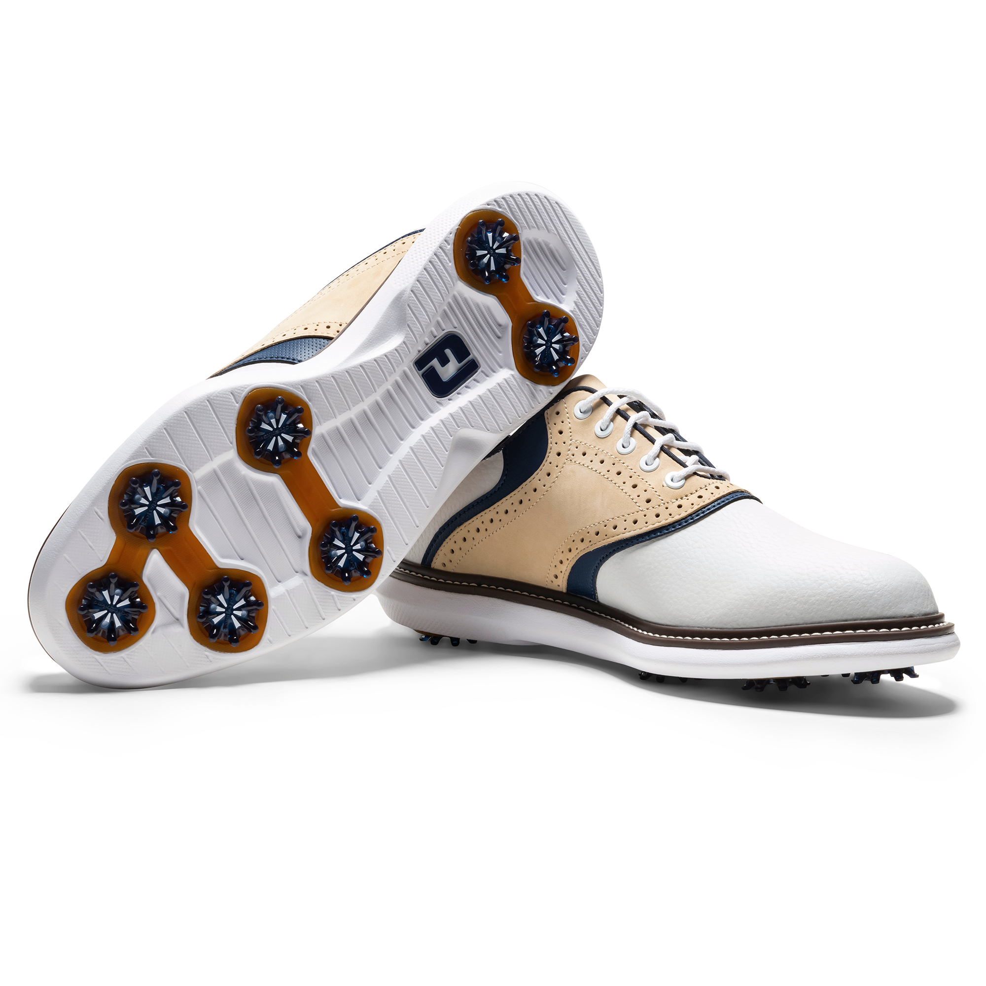 FootJoy Men`s 2025 Traditions Golf Shoes - White/Tan/Navy
