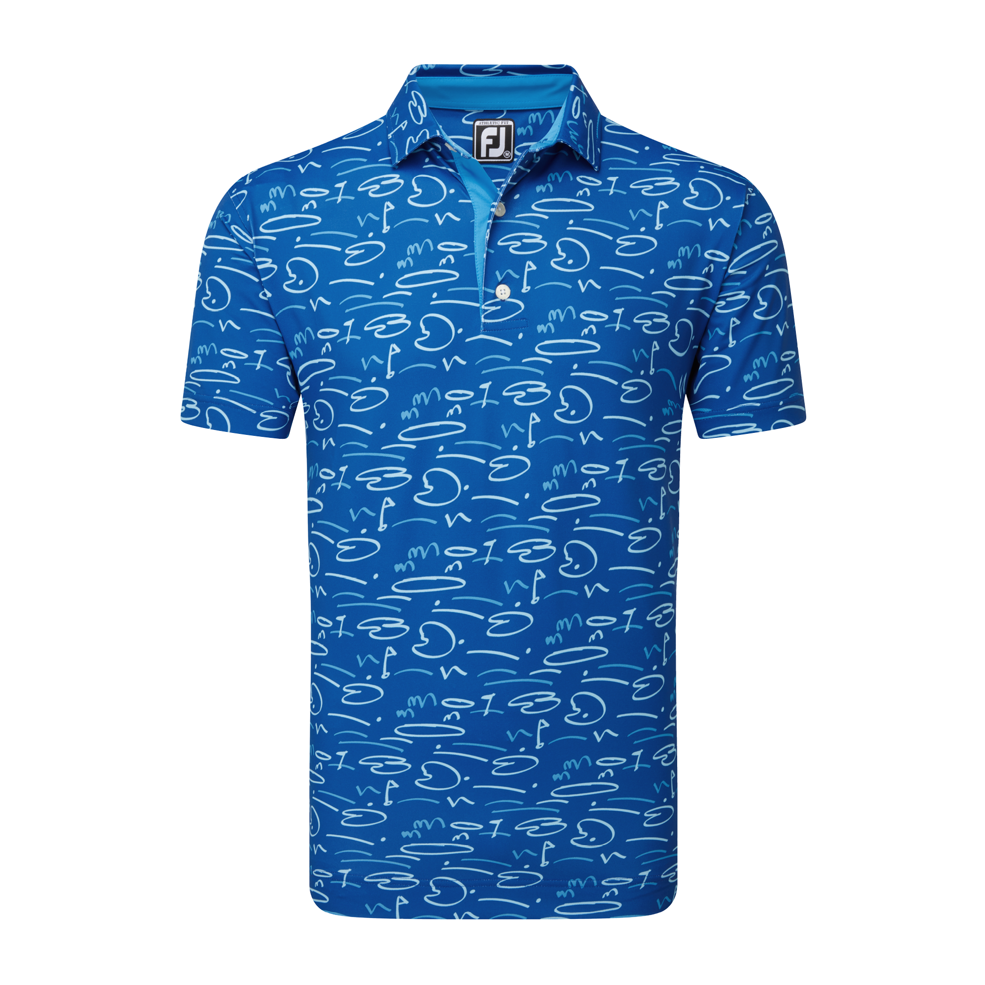 Footjoy Golf Course Doodle Pique Golf Polo Shirt - Deep Blue