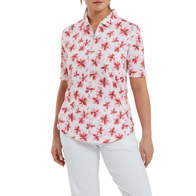 FootJoy Womens 1/2 Sleeve Floral Shirt - Pink / Red / Black