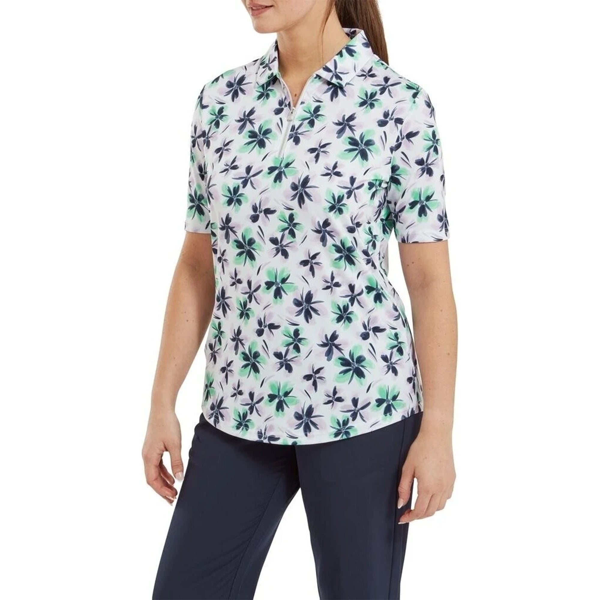 Footjoy Ladies 1/2 Zip Floral Print Lisle