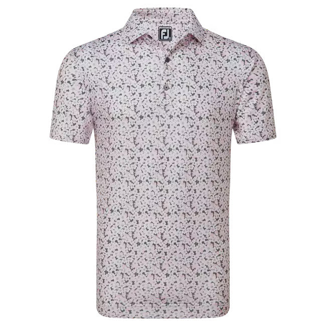 Footjoy Primrose Print Lisle Polo - Light Pink/White/Gravel