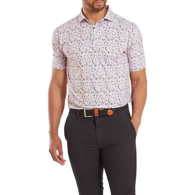 Footjoy Primrose Print Lisle Polo - Light Pink/White/Gravel