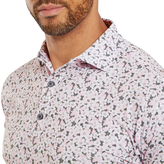 Footjoy Primrose Print Lisle Polo - Light Pink/White/Gravel