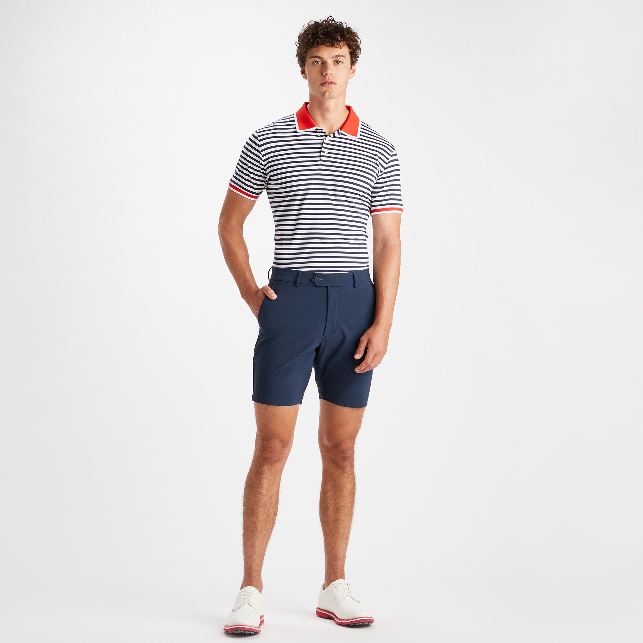 G/Fore Perforated Stripe Tech Jersey Polo