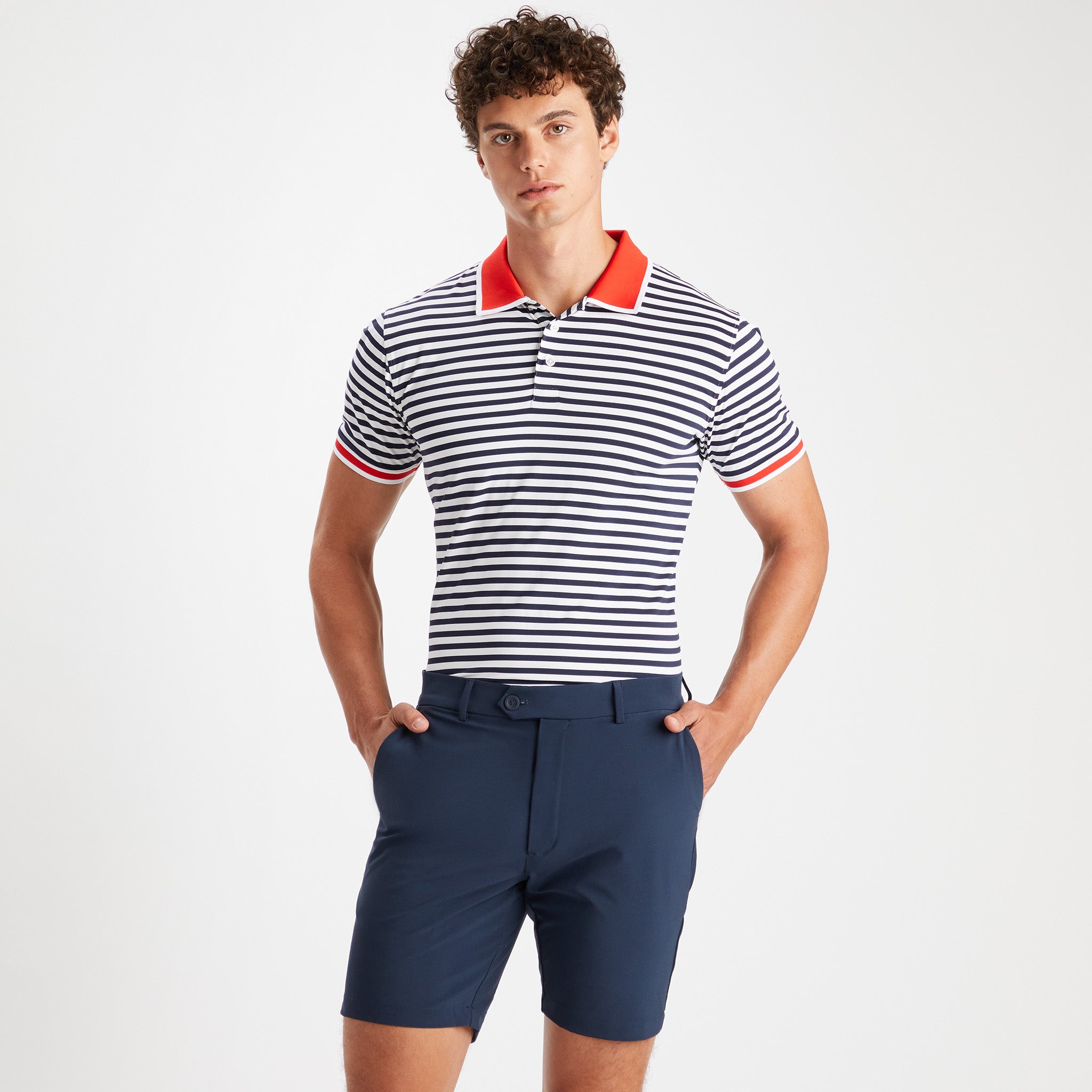 G/Fore Perforated Stripe Tech Jersey Polo