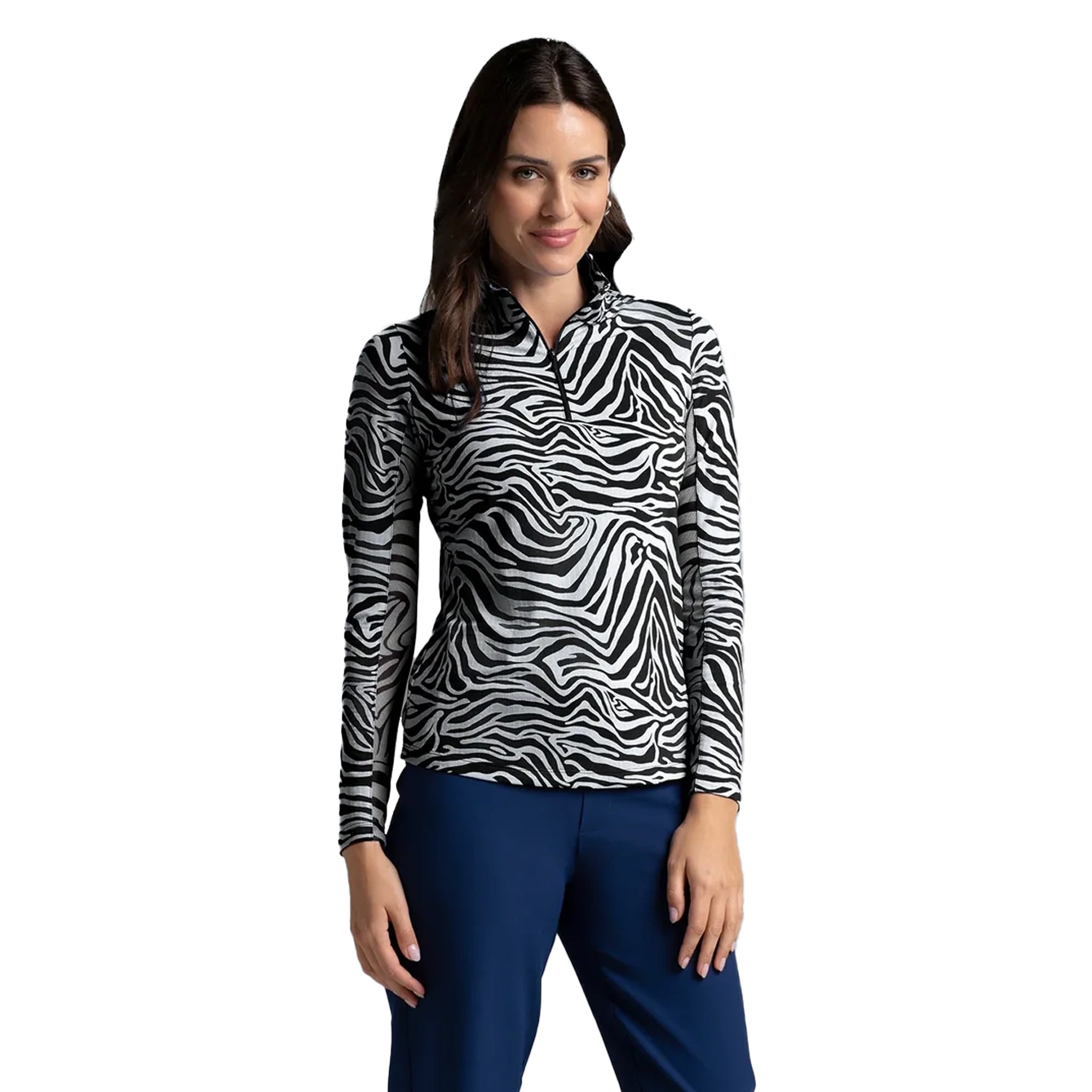 IBKUL Cecilia Print Long Sleeve Mock Neck Top - Black/White