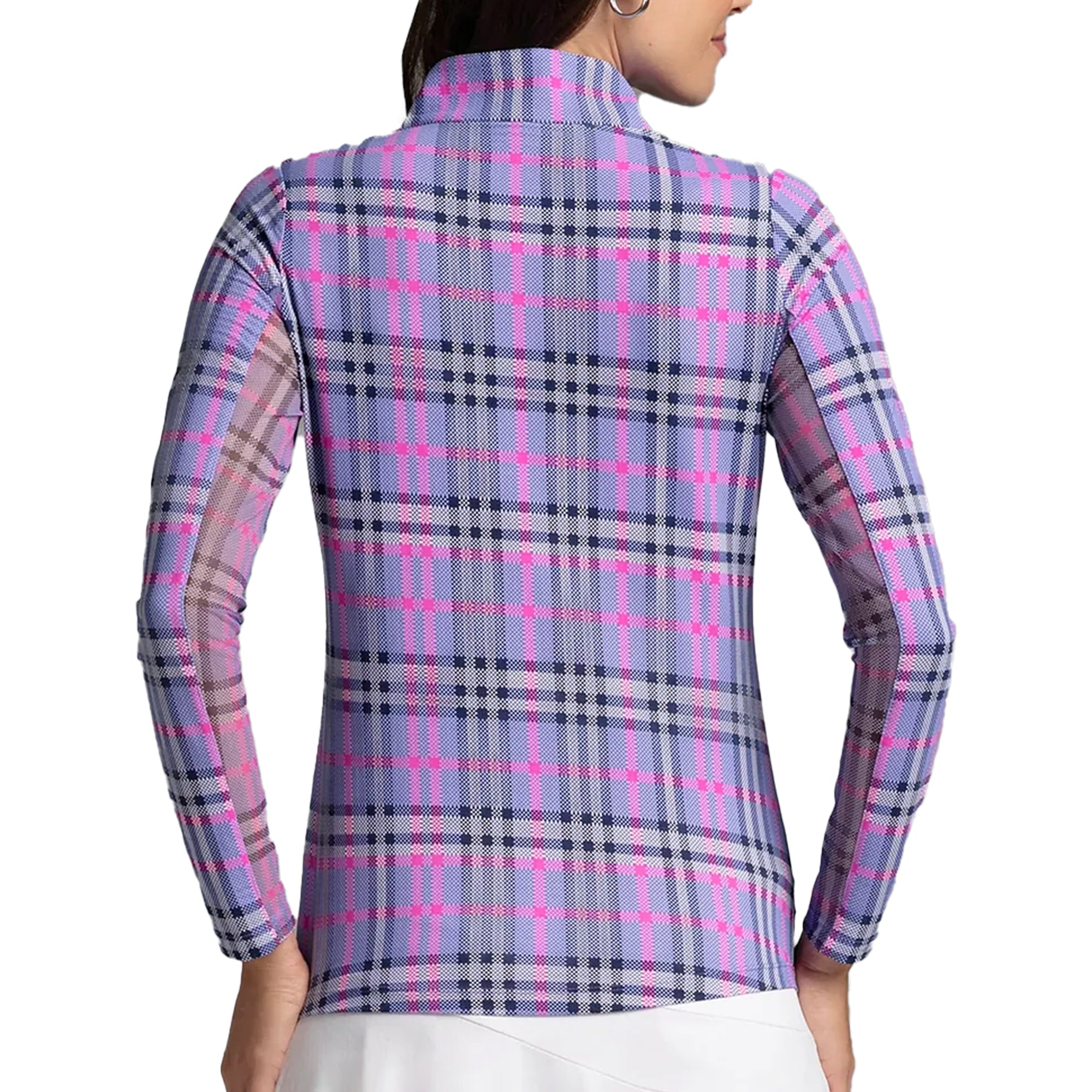 IBKUL Judith Print Long Sleeve mock Neck Top - Lavender/ Hot Pink