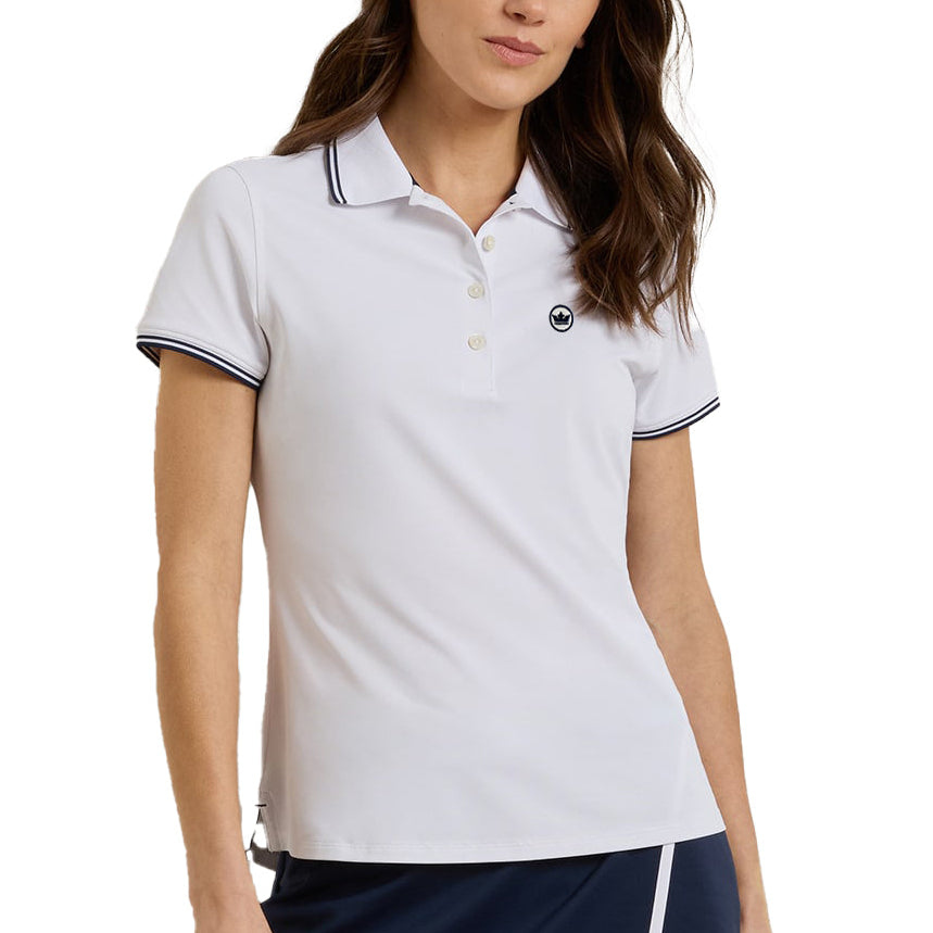 ladies peter millar golf polo white with navy crown