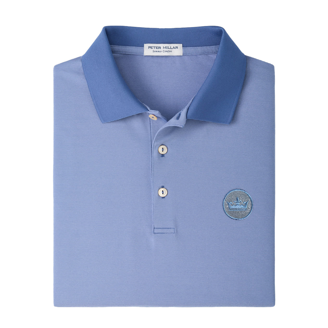 peter millar golf polo navy blue stripped with crown logo