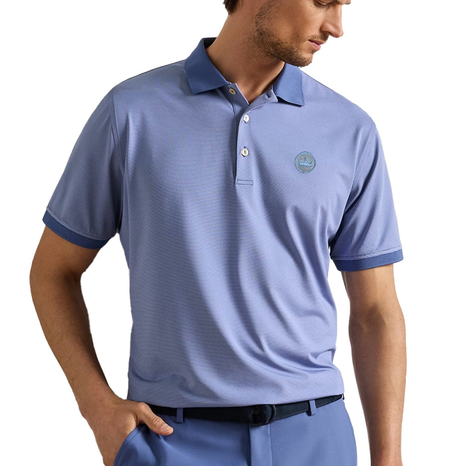 peter millar golf polo navy blue stripped with crown logo