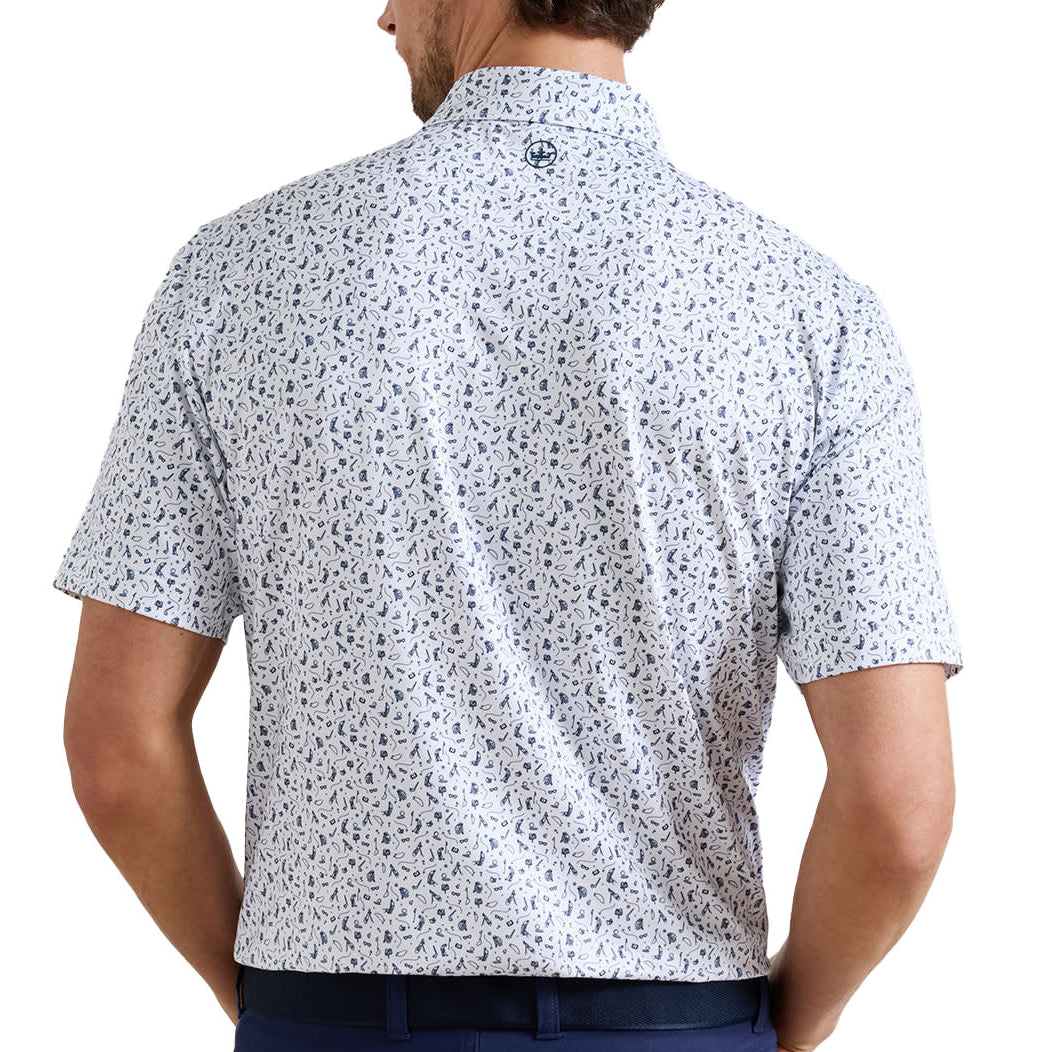 peter millar golf polo with pink lobster pattern
