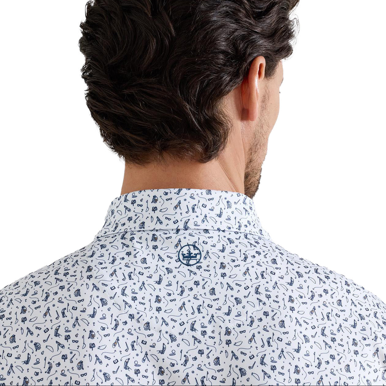 peter millar golf polo with pink lobster pattern
