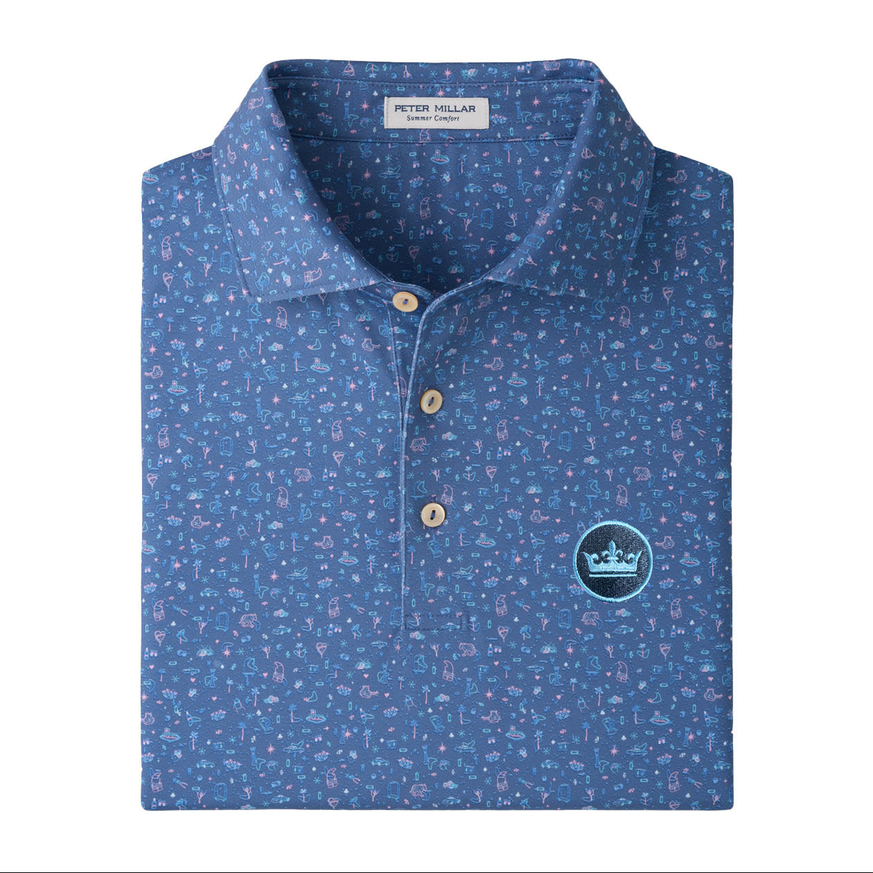peter millar mens golf polo in blue with pattern