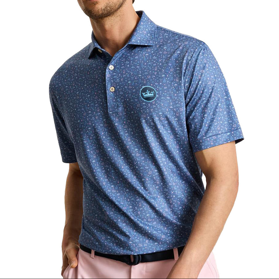 peter millar mens golf polo in blue with pattern