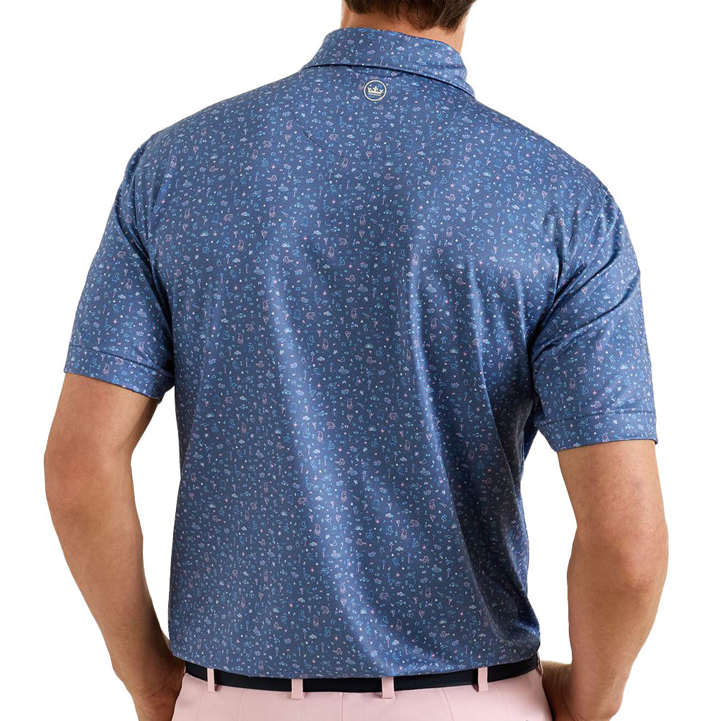peter millar mens golf polo in blue with pattern