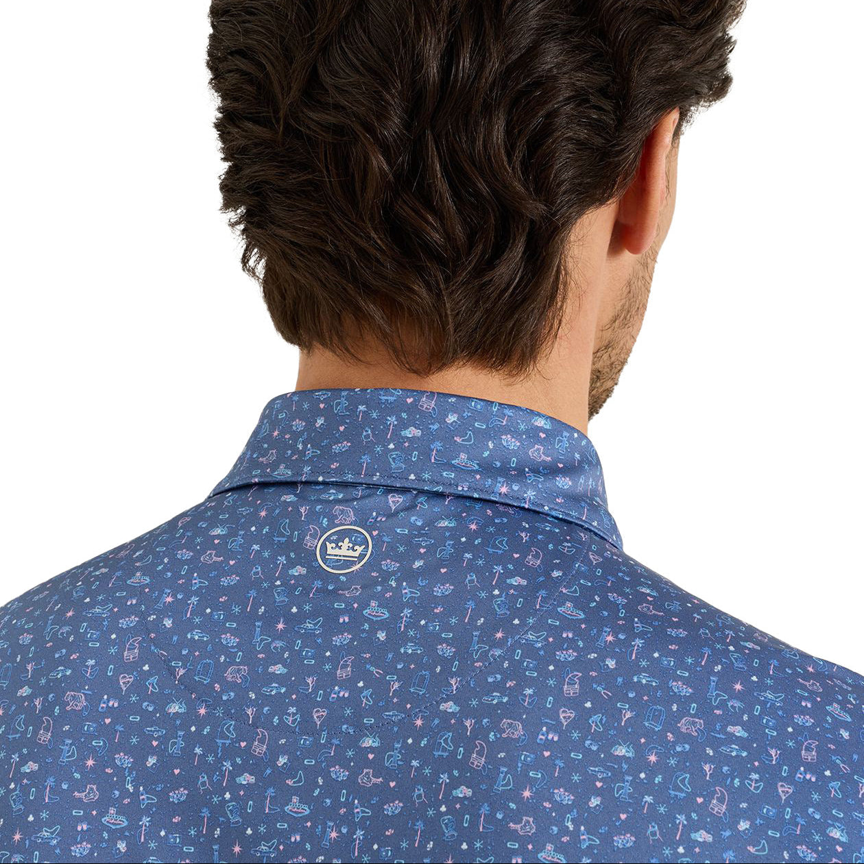 peter millar mens golf polo in blue with pattern