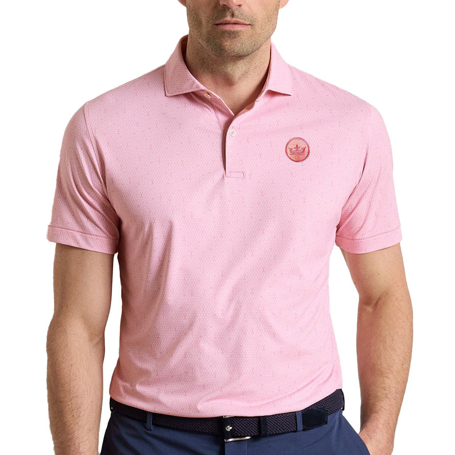 peter millar golf polo with pink lobster pattern