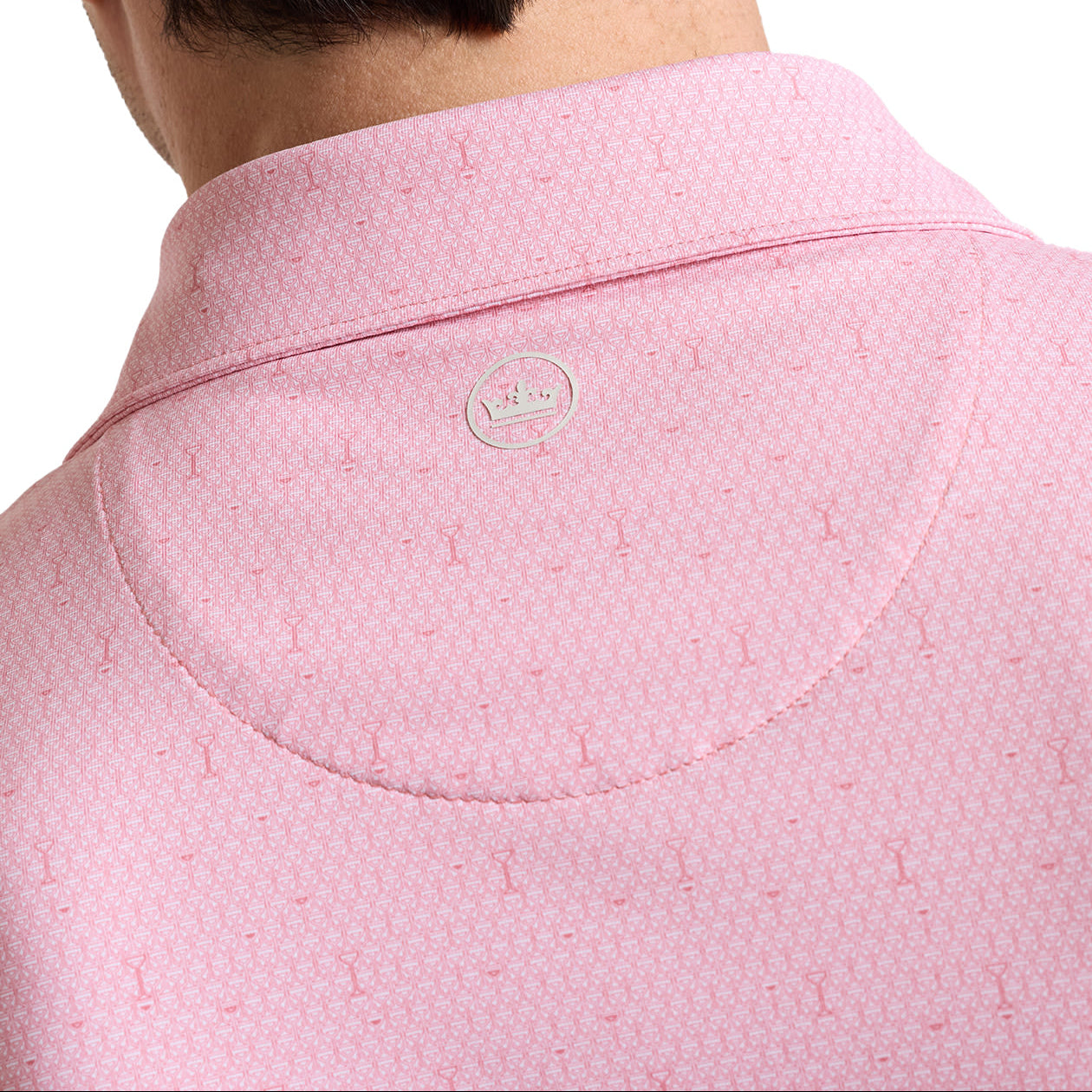 peter millar golf polo with pink lobster pattern