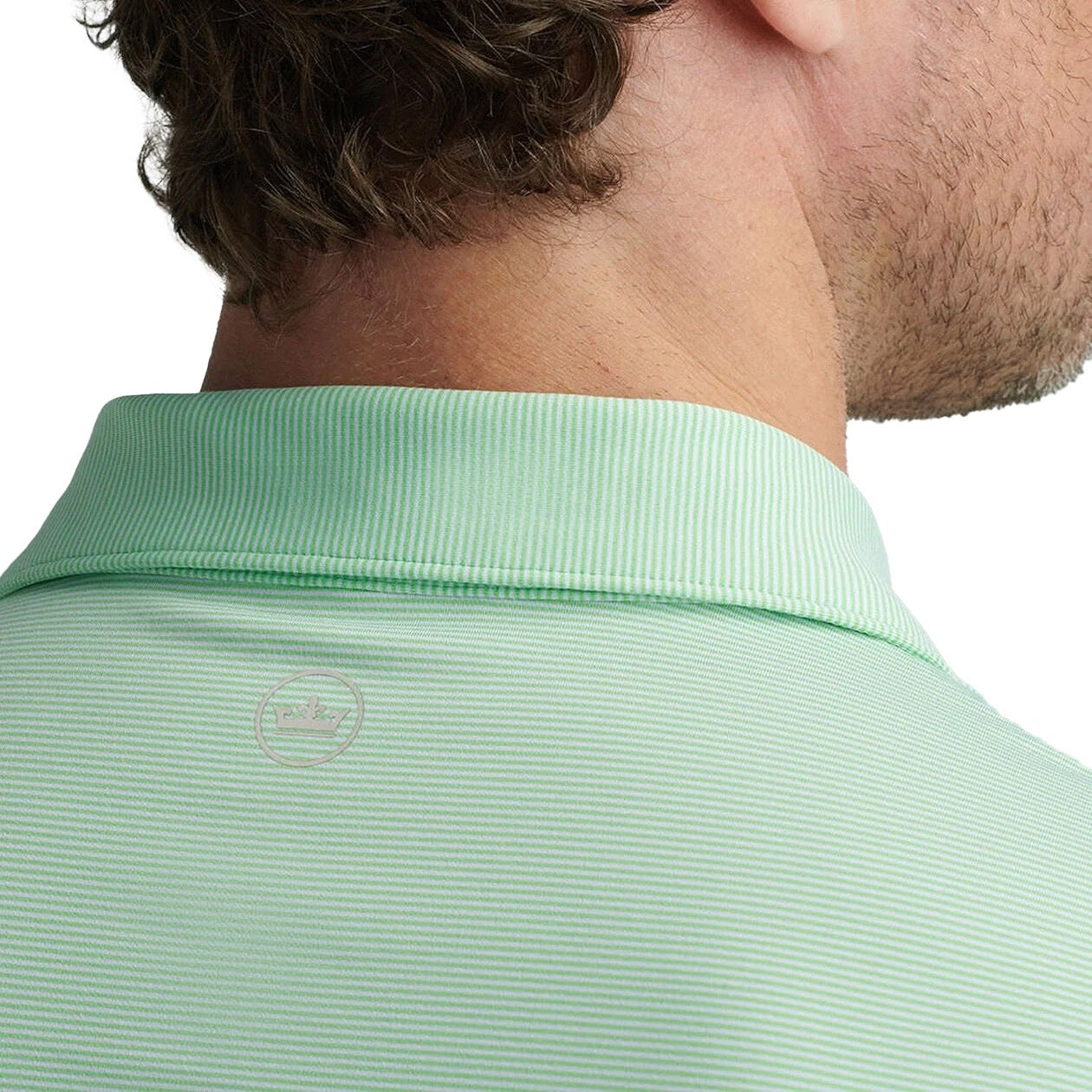 peter millar golf polo in light green stripped 